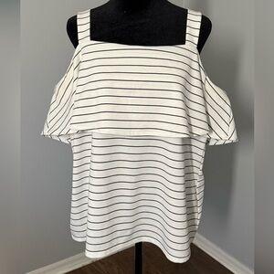 Apt. 9 Black and White Striped Cold Shoulder Blouse